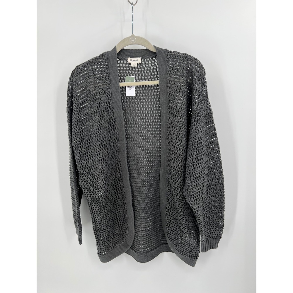 UpWest Charcoal Gray Open Knit Crochet Cardigan Sweater S/M NWT